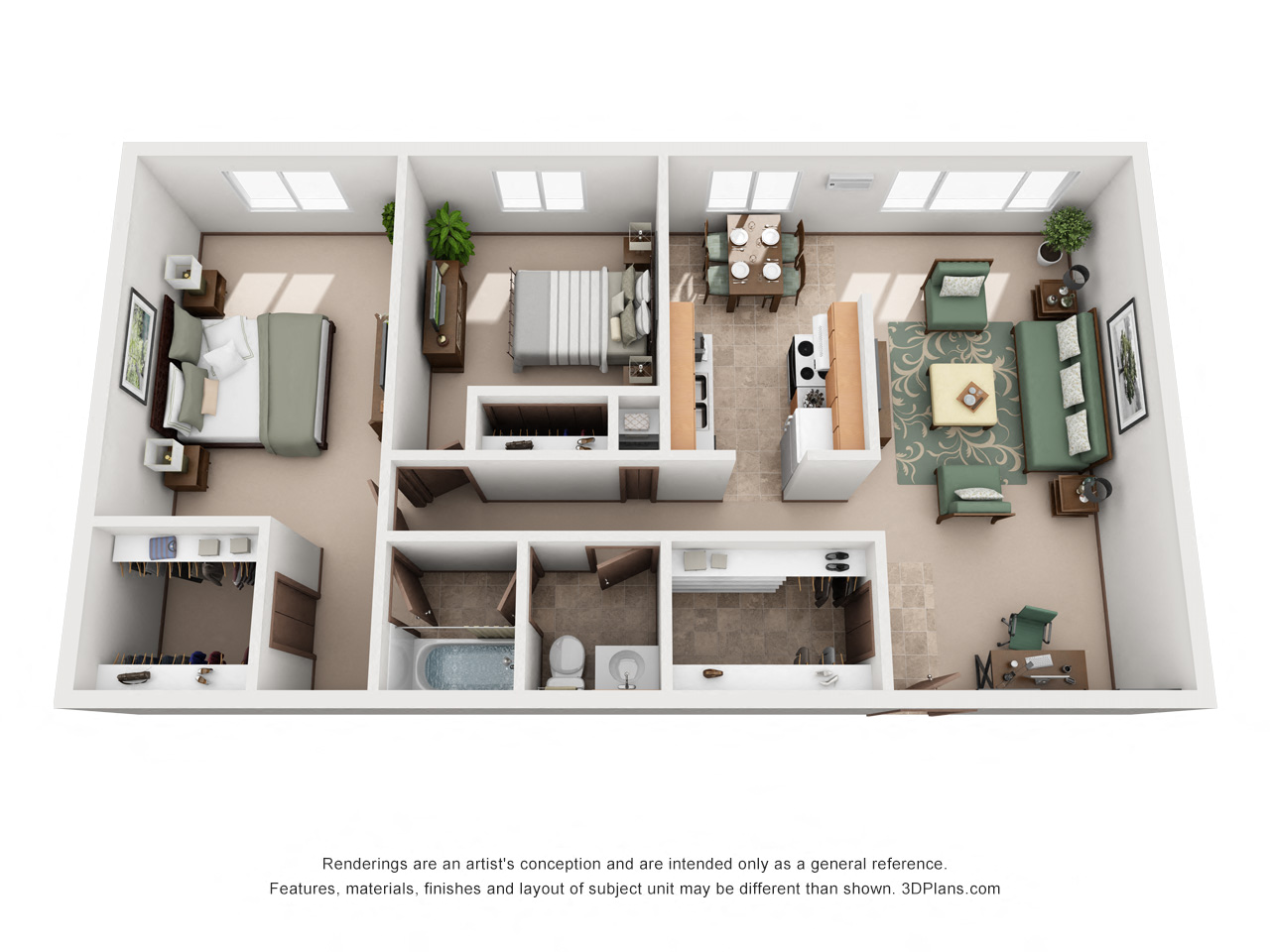 Floor plan for 2 beds, 1 bath, 910 sqft